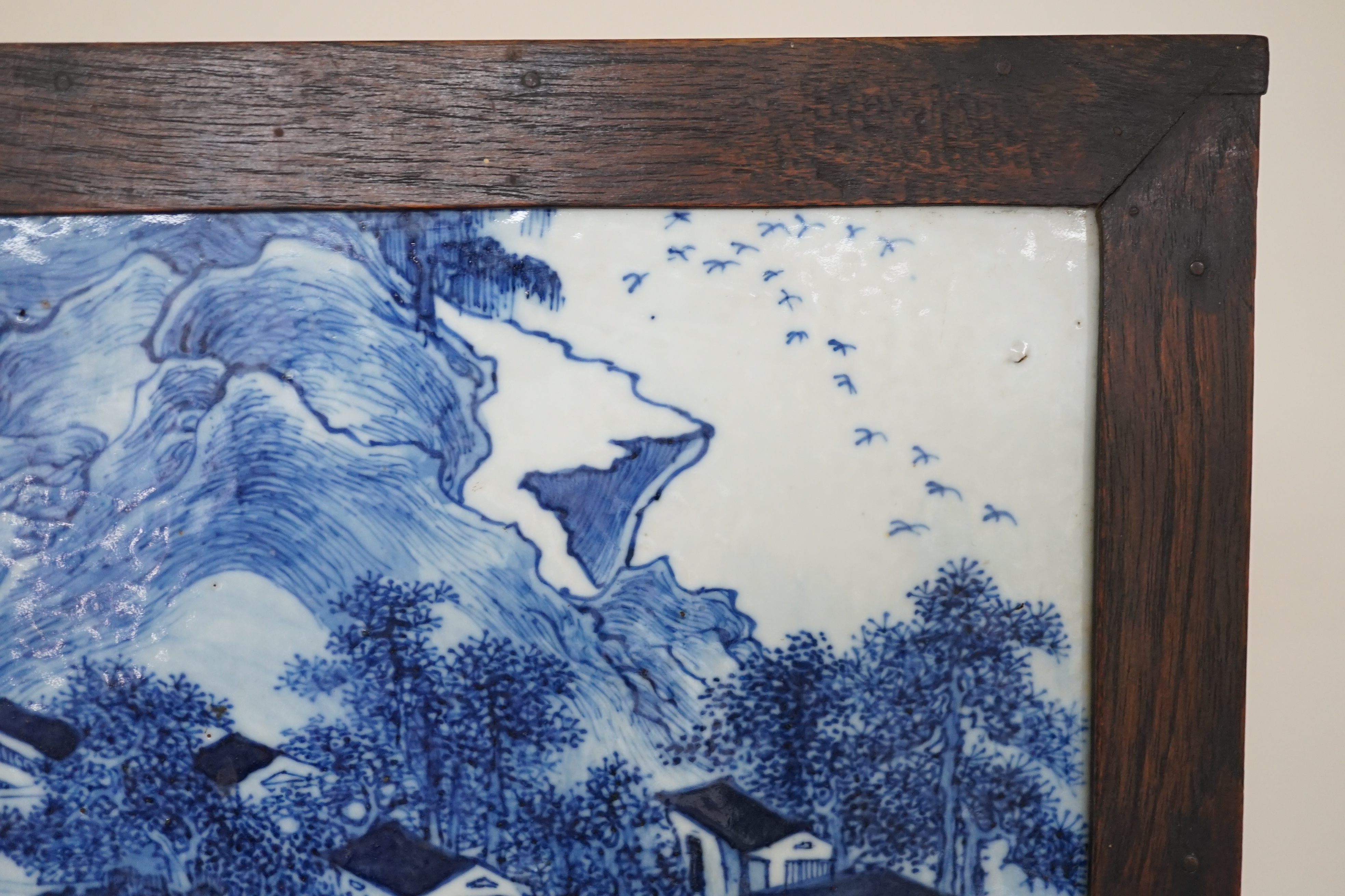 A Chinese blue and white ‘landscape’ table screen, late 19th century